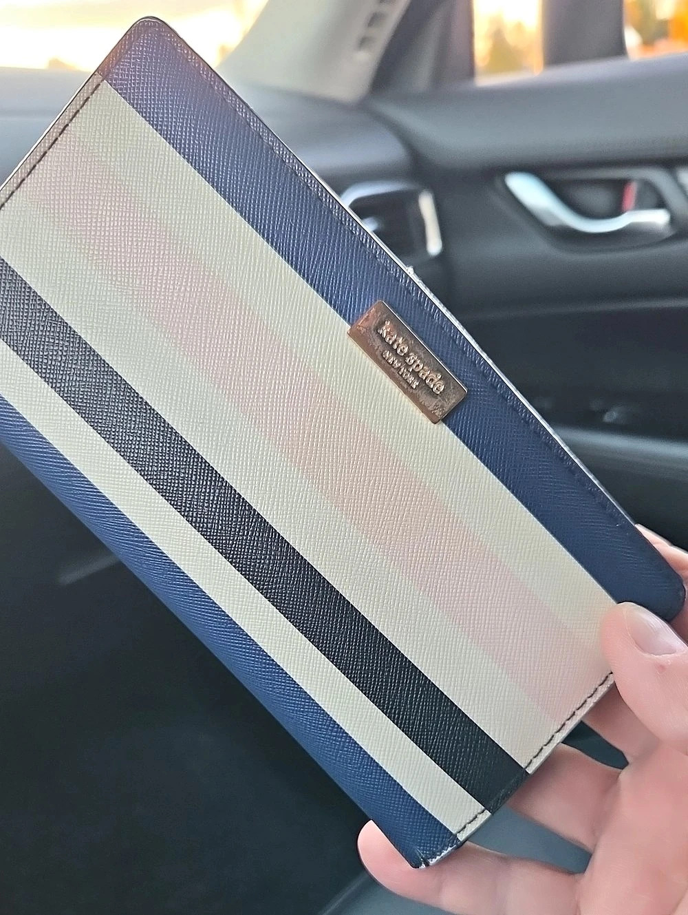 Kate Spade Striped Continental Wallet in Blue & Pink
